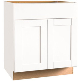 Shaker Satin White Stock Assembled Base Kitchen Cabinet with Ball-Bearing Drawer Glides (30 in. x 34.5 in. x 24 in.)