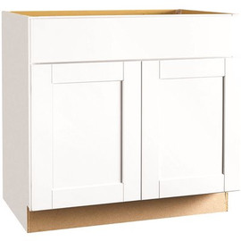 Shaker Satin White Stock Assembled Base Kitchen Cabinet with Ball-Bearing Drawer Glides (36 in. x 34.5 in. x 24 in.)