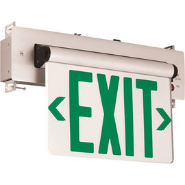 3.72-Watt Equivalent Integrated LED Brushed Aluminum, Green Letters Single-Face Recessed EdgeLit Exit Sign with Battery