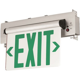 Compass 3.72-Watt Brushed Aluminum with Green Letters Double Face Integrated LED Edge-Lit Exit Sign with Battery