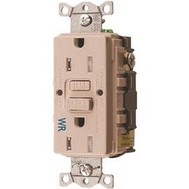 15 Amp 125-Volt NEMA 5-15R Hubbell Autoguard Tamper-Resistant and Weather Resistant GFCI Receptacle, Light Almond