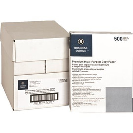 Business Source MULTIPURPOSE PAPER, 20 LB., 92 BRIGHT, 8-1/2 IN. X 11 IN., 5 REAMS PER CARTON, WHITE