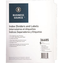 S.P. Richards Co. INDEX DIVIDERS, 5 TABS, 11 IN. X 8-1/2 IN., 25 SETS PER BOX, WHITE