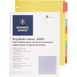 Business Source 11 in. x 8-1/2 in. Index, Ring Binder, 8 Tabs, Multicolor