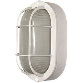 ROYAL COVE Medium 1-Light White Outdoor Wall or Ceiling Mounted Fixture Bulkhead with Frosted Glass