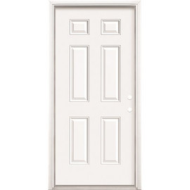 Masonite 36 in. x 80 in. White Left Hand Inswing 6-Panel Primed Steel Prehung Front Door