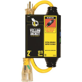 Yellow Jacket 2 ft. 12/3 SJTW In-Line GFCI Heavy-Duty Cord with Power Light Plug