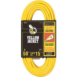 Yellow Jacket 50 ft. 14/3 SJTW Outdoor Medium-Duty Extension Cord with Power Light Plug