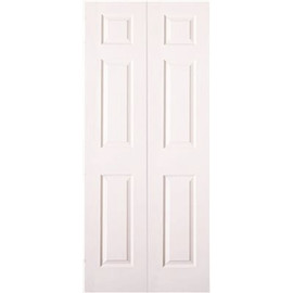 Masonite 24 in. x 80 in. Molded Textured 6-Panel White Hollow Core Composite Interior Closet Bi-Fold Door