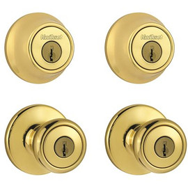 Kwikset Tylo Polished Brass Exterior Entry Door Knob and Single Cylinder Deadbolt Project Pack Combo Pack