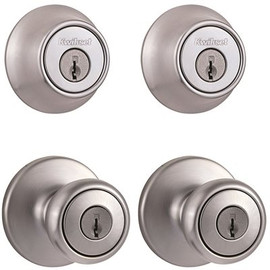 Kwikset Tylo Satin Chrome Exterior Entry Door Knob and Single Cylinder Deadbolt Project Pack