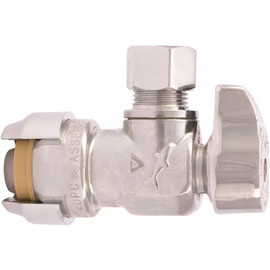 SharkBite 1/2 in. Push-to-Connect x 3/8 in. O.D. Compression Chrome-Plated Brass Quarter-Turn Angle Stop Valve