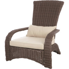 Patio Sense Deluxe Coconino All-Weather Stationary Wicker Patio Adirondack Outdoor Lounge Chair with Beige Cushion