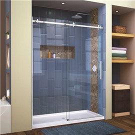 DreamLine Enigma Air 56 in. to 60 in. x 76 in. Frameless Sliding Shower Door in Polished Stainless Steel