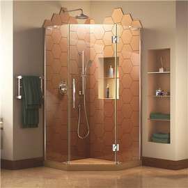 DreamLine Prism Plus 34 in. W x 34 in. D x 72 in. H Semi-Frameless Neo-Angle Hinged Shower Enclosure in Chrome Hardware