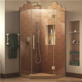 Prism Plus 34 in. W x 34 in. D x 72 in. H Semi-Frameless Neo-Angle Hinged Shower Enclosure in Brushed Nickel Hardware