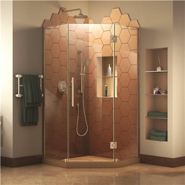 Prism Plus 40 in. D x 40 in. W x 72 in. H Semi-Frameless Neo-Angle Hinged Shower Enclosure in Brushed Nickel Hardware