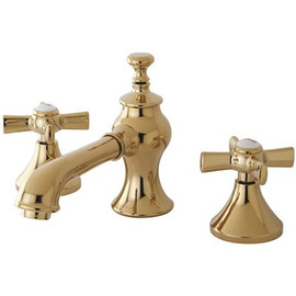 Kingston Brass Modern Cross 8 in. Widespread 2-Handle Mid-Arc Bathroom Faucet in Polished Brass