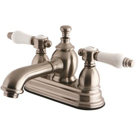 Kingston Brass Vintage Porcelain 4 in. Centerset 2-Handle Mid-Arc Bathroom Faucet in Brushed Nickel