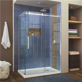 DreamLine Enigma Air 48-3/8 in. x 76 in. Frameless Corner Sliding Shower Door in Polished Stainless Steel