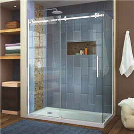 DreamLine Enigma Air 60-3/8 in. x 76 in. Frameless Corner Sliding Shower Door in Brushed Stainless Steel with Handle