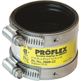 Fernco 2 in. ProFlex EPDM Rubber Clamp Clamp Shielded Coupling - 4.3 PSI Silver 3000-22