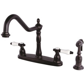 Kingston Brass Victorian English Porcelain 2-Handle Standard Kitchen Faucet with Side Sprayer in Oil Rubbed Bronze