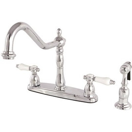 Kingston Brass Victorian English Porcelain 2-Handle Standard Kitchen Faucet with Side Sprayer in Chrome