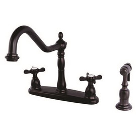 Kingston Brass Victorian English Cross 2-Handle Standard Kitchen Faucet with Side Sprayer in Oil Rubbed Bronze