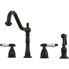 Kingston Brass Victorian Porcelain 2-Handle Standard Kitchen Faucet with Side Sprayer in Oil Rubbed Bronze