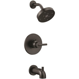 Delta Trinsic 1-Handle Wall Mount Tub and Shower Faucet Trim Kit in Matte Black with H2Okinetic (Valve Not Included)