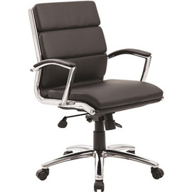 Black Contemporary Mid Back Executive Desk Chair Caresoft Vinyl Upholstery Ergonomic Seat Height Adjustment