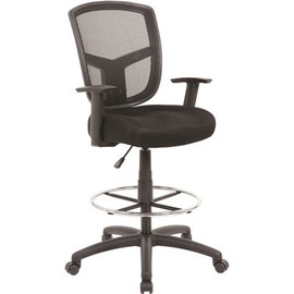 BOSS Office Products Black Mesh Drafting Chair with Adjustable Arms