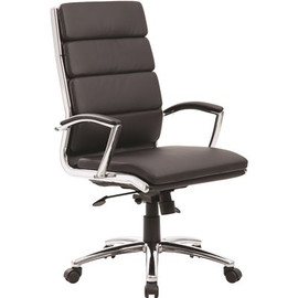 BOSS Office Products High Back Black Leather Executive Chair Chrome Finish Arms Ergonomic Seat Height Adjustment