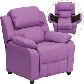 Flash Furniture Deluxe Padded Contemporary Lavender Vinyl Kids Recliner with Storage Arms