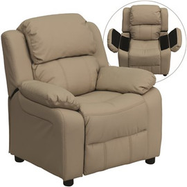 Flash Furniture Deluxe Padded Contemporary Beige Vinyl Kids Recliner with Storage Arms