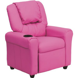 Flash Furniture Contemporary Hot Pink Vinyl Kids Recliner with Cup Holder and Headrest