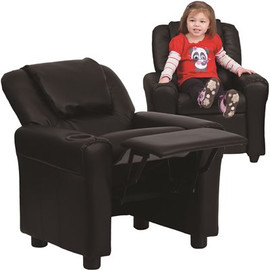 Flash Furniture Contemporary Black Leather Kids Recliner with Cup Holder and Headrest