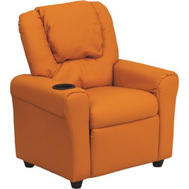 Flash Furniture Contemporary Orange Vinyl Kids Recliner with Cup Holder and Headrest