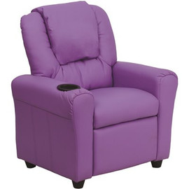 Flash Furniture Contemporary Lavender Vinyl Kids Recliner with Cup Holder and Headrest