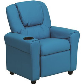 Flash Furniture Contemporary Turquoise Vinyl Kids Recliner with Cup Holder and Headrest
