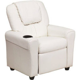 Flash Furniture Contemporary White Vinyl Kids Recliner with Cup Holder and Headrest
