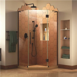 DreamLine Prism Plus 34 in. W x 34 in. D x 72 in. H Semi-Frameless Neo-Angle Hinged Shower Enclosure in Satin Black