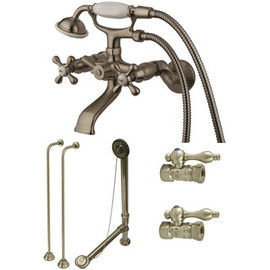 Kingston Brass Combo Set 3-Handle Claw Foot Tub Faucet with Hand Shower in Brushed Nickel
