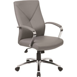 BOSS Office Products Grey Executive Leather Chair Leather Chrome Arms Seat Height Adjustment
