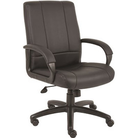 BOSS Office Products Black Mid-Back Executive Desk Chair Padded Arms