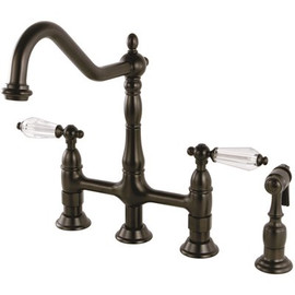 Kingston Brass Victorian Crystal 2-Handle Bridge Kitchen Faucet with Side Sprayer in Oil Rubbed Bronze