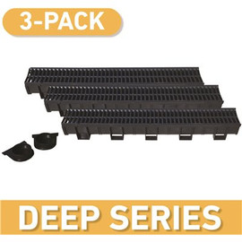 Deep Series 5.4 in. W x 5.4 in. D x 39.4 in. L Trench and Channel Drain Kit with Black Grate (3-Pack | 9.8 ft)