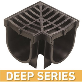 U.S. TRENCH DRAIN Deep Series 90 Deg. Corner for 5.4 in. Trench and Channel Drain Systems w/Black Grate