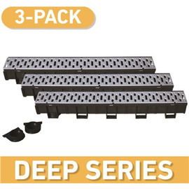 Deep Series 5.4 in. W x 5.4 in. D x 39.4 in. L Trench and Channel Drain Kit w/ Stainless Steel Grate (3-Pack | 9.8 ft)